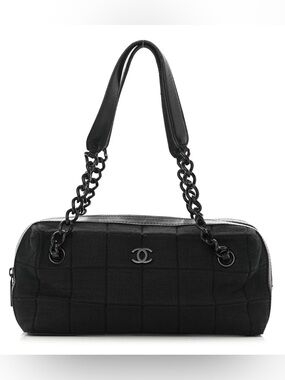 CHANEL Jersey Quilted Chocolate Bar Shoulder Bag Authentic w Dust Bag